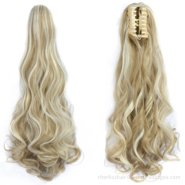 Factory Price High Quality 20 Inch Water Wave Curly Ponytail Hairpiece For Women Synthetic Claw-Clip Ponytail Hair Extensions